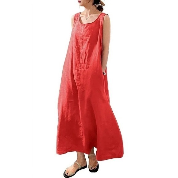 Nwt! Chouyatou Summer Casual Sleeveless Maxi Tunic Tank Sun Dress With Pocket Xl